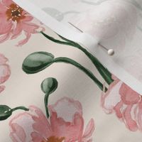 Medium -  Grace Watercolour Pink Poppies  - Cream 