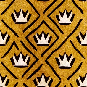 African Mudcloth Inspired Crowns Pattern Yellow Gold Brown Modern Basquiat