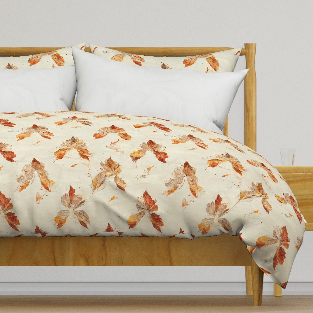 Dried Leaves Butterflies Pattern, Cream, Brown, Amber for Fall/Autumn