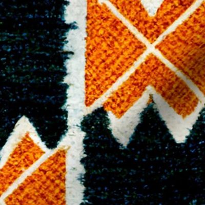 Navajo Native American Textured Pattern - Fabric Look - Navy Blue White Orange