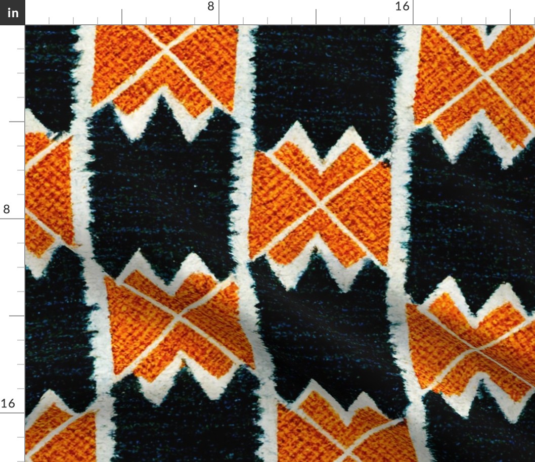 Navajo Native American Textured Pattern - Fabric Look - Navy Blue White Orange