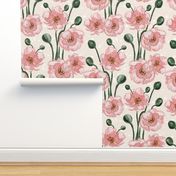 Small -  Grace Watercolour Pink Poppies - Cream 