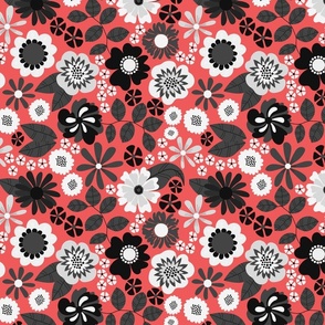 Grayscale flowers on Red