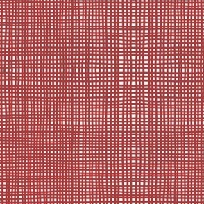 Hand-drawn organic irregular check/plaid/tartan in monochromatic tones of red and white, vertical stripes for kids apparel, home decor, bag making, lounge-wear, minimalist pillows and soft furnishings