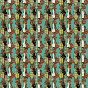 Patchwork trees in the forest on teal linen small