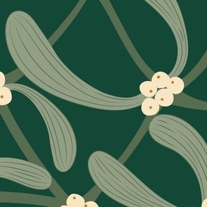 Large Christmas Scattered Ditzy Mistletoe with Forest Green Background