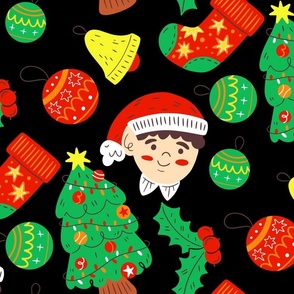 Fun Christmas Elf Black Background - Large Scale