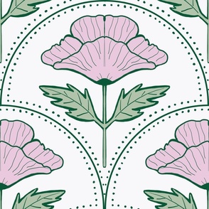 Art nouveau poppies in pink and green - large scale