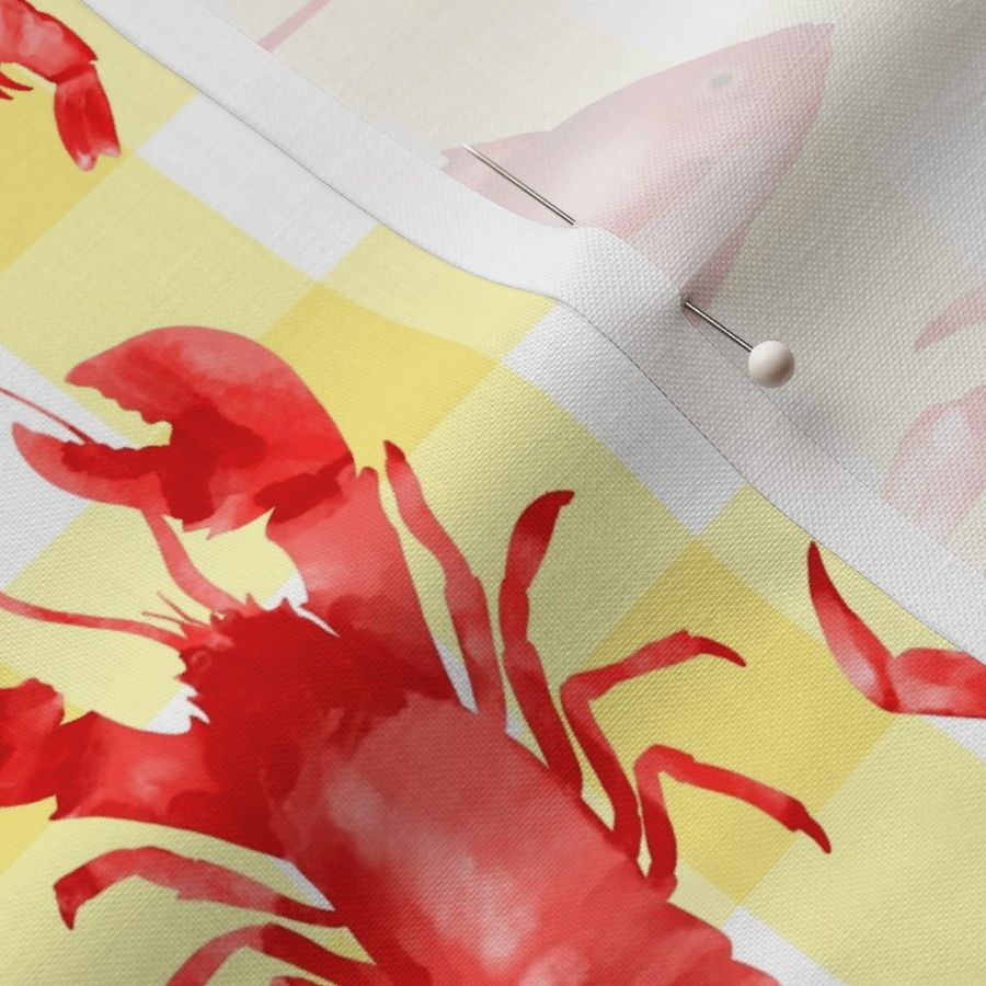 Red Crustaceans on Butter Yellow Gingham