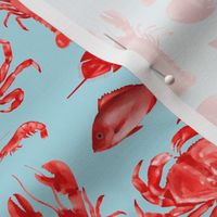 Red Crustaceans on Coastal Blue