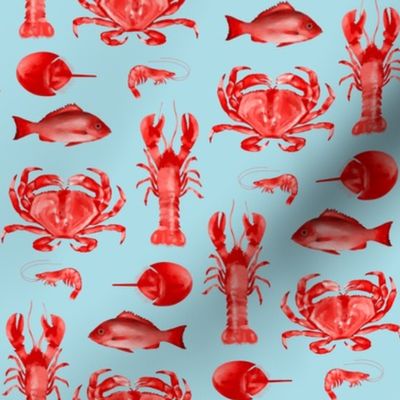 Red Crustaceans on Coastal Blue