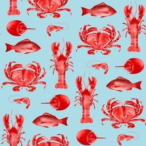 Red Crustaceans on Coastal Blue