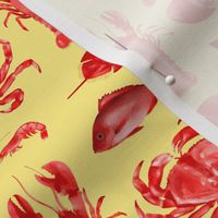 Red Crustaceans on Butter Yellow