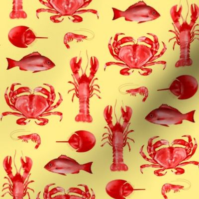 Red Crustaceans on Butter Yellow