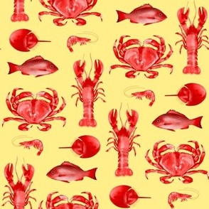 Red Crustaceans on Butter Yellow