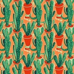 Quirky Cacti in Orange Pots