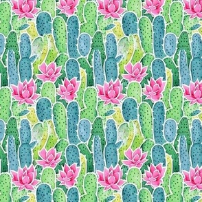 Watercolor Pink Flower Cactus Pattern