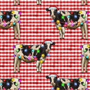 Country Christmas Cow lights Red petite Plaid