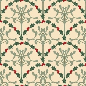 Medium Christmas Mistletoes with Holly Scallops with Sparkling Champagne Yellow Background