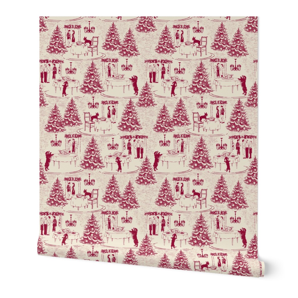 Bad Dog Holiday Party Toile - Red on Cream - Large