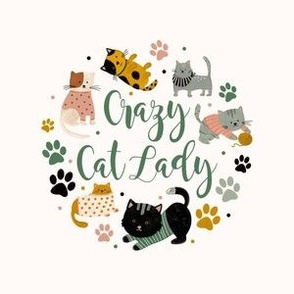 4" Circle Panel Crazy Cat Lady for Embroidery Hoop Iron on Patches or Quilt Squares