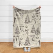 Bad Dog Holiday Party Toile - Warm Gray Taupe on Cream - Micro 2