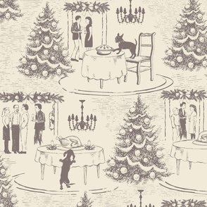 Bad Dog Holiday Party Toile - Warm Gray Taupe on Cream - Micro 1