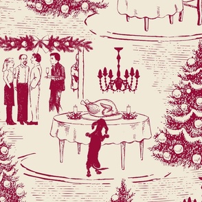 Bad Dog Holiday Party Toile - Red on Cream - Medium
