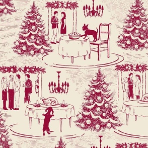 Bad Dog Holiday Party Toile - Red on Cream - Micro 1