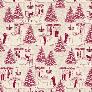 Bad Dog Holiday Party Toile - Red on Cream - Micro 2