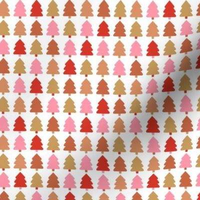 Retro minimalist christmas trees - colorful groovy seasonal design vintage girls palette red pink caramel on white seventies