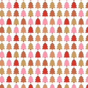 Retro minimalist christmas trees - colorful groovy seasonal design vintage girls palette red pink caramel on white seventies