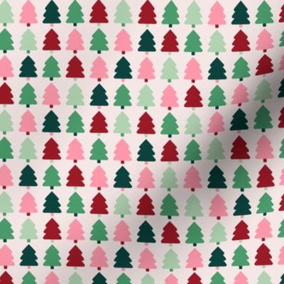 Retro minimalist christmas trees - colorful groovy seasonal design mint green red pink burgundy on ivory
