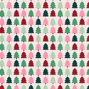 Retro minimalist christmas trees - colorful groovy seasonal design mint green red pink burgundy on ivory