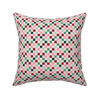 Basic minimalist retro checkerboard - Christmas seasonal gingham pattern block print vintage palette red pink mint on ivory