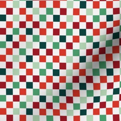 Basic minimalist retro checkerboard - Christmas seasonal gingham pattern block print red green mint on ivory