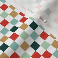 Basic minimalist retro checkerboard - Christmas seasonal gingham pattern block print red blue teal mint ochre boys palette
