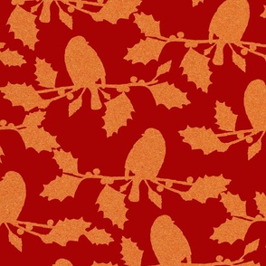 The Speckled Robin and Holly on Currant Red | Large Scale