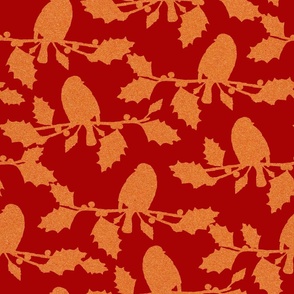 The Speckled Robin and Holly on Currant Red | Medium Scale