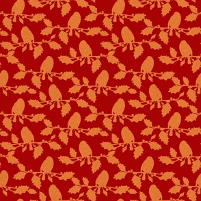 The Speckled Robin and Holly on Currant Red | Small Scale