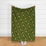 Christmas Robin and Holly Branch on Forest Green | Large Scale