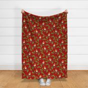 Christmas Robin and Holly Branch on Currant Red | Large Scale