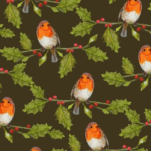 Christmas Robin and Holly Branch on on Sacramento Green | Large Scale