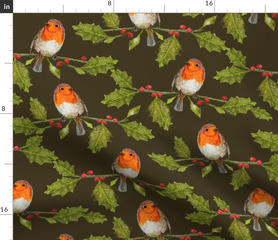 Christmas Robin and Holly Branch on on Sacramento Green | Medium Scale