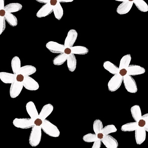 Pretty Flower Floral Painted Daisy - White & Brown on Black - Big