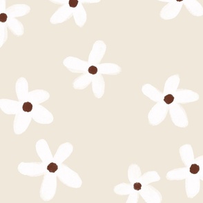 Pretty Flower Floral Painted Daisy - White & Brown on Vanilla Cream - Big