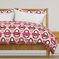 Valentine Penguins in Sweaters - Large Scale - Hearts Pink Sweaters Jumpers