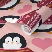 Valentine Penguins in Sweaters - Large Scale - Hearts Pink Sweaters Jumpers