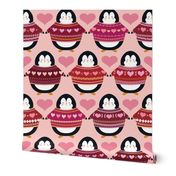 Valentine Penguins in Sweaters - Large Scale - Hearts Pink Sweaters Jumpers