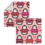 Valentine Penguins in Sweaters - Large Scale - Hearts Pink Sweaters Jumpers